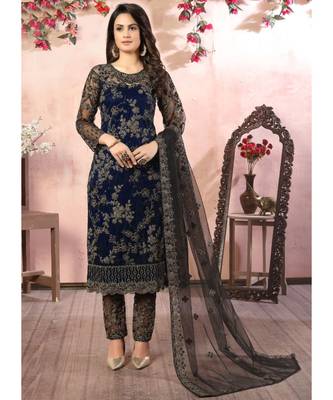 Blue Net Pakistani Salwar Kameez 2