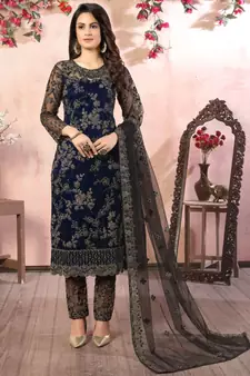 Blue Net Pakistani Salwar Kameez