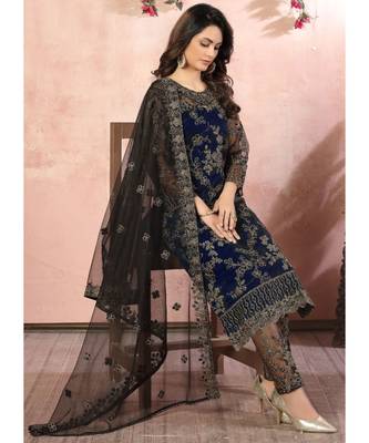 Blue Net Pakistani Salwar Kameez 3