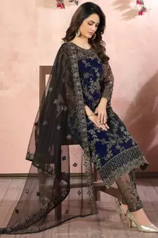 Blue Net Pakistani Salwar Kameez