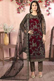 Maroon Net Pakistani Salwar Kameez
