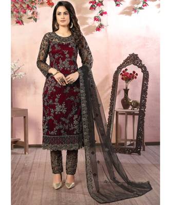 Maroon Net Pakistani Salwar Kameez 2