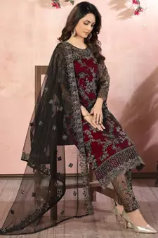 Maroon Net Pakistani Salwar Kameez