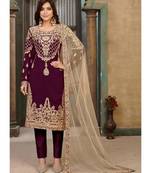 Wine Georgette Pakistani Salwar Kameez