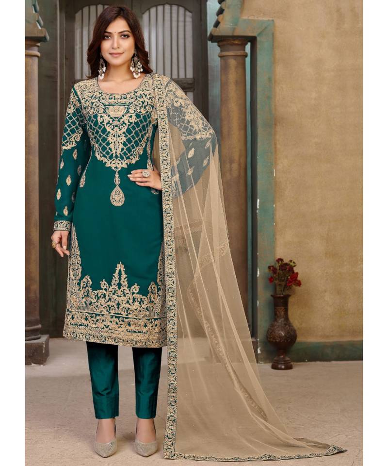 Teal Georgette Pakistani Salwar Kameez