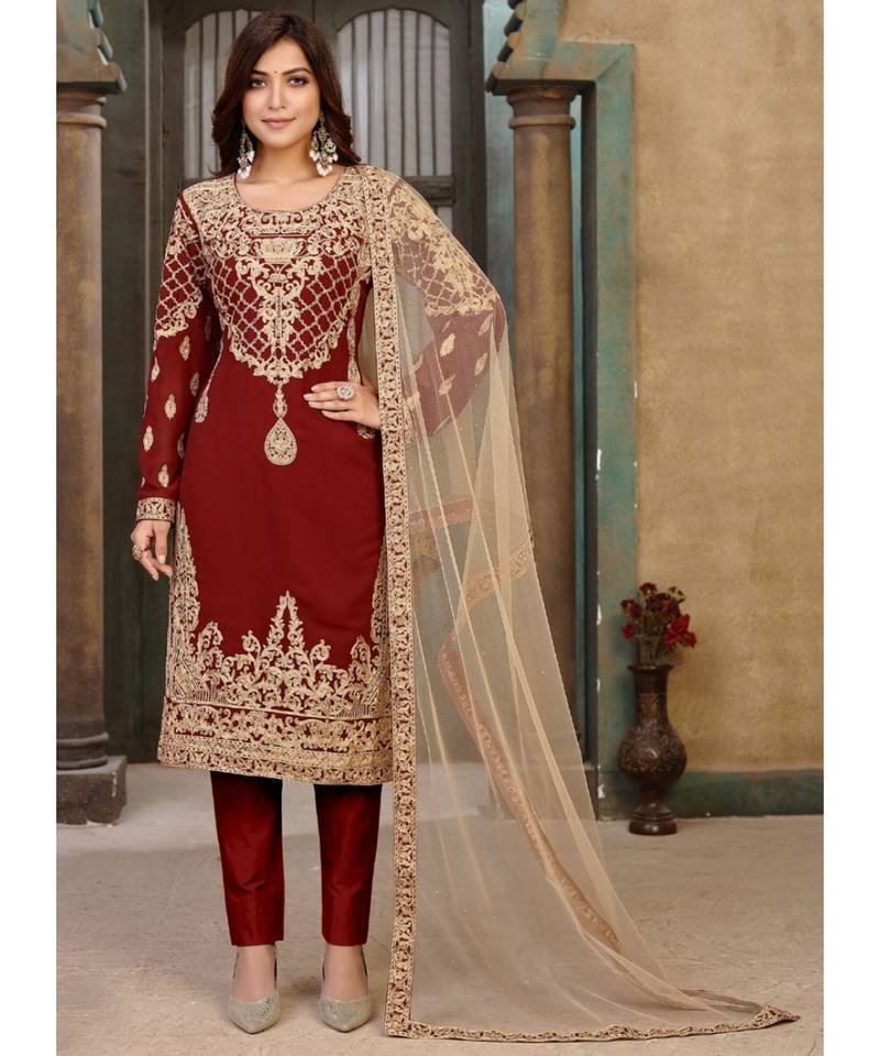 Maroon Georgette Pakistani Salwar Kameez