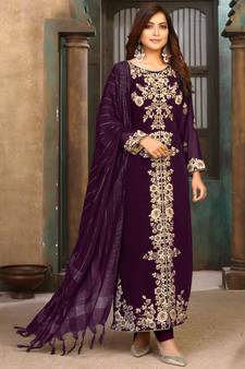 Wine Georgette Pakistani Salwar Kameez