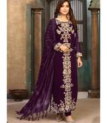 Wine Georgette Pakistani Salwar Kameez