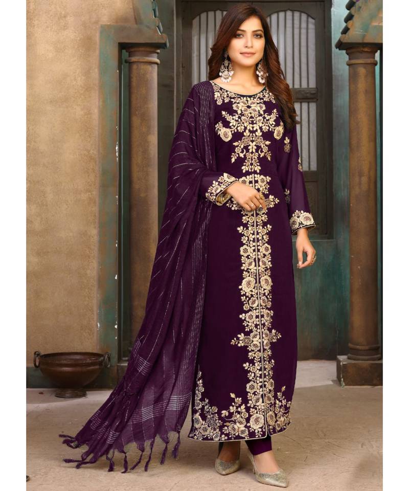 Wine Georgette Pakistani Salwar Kameez
