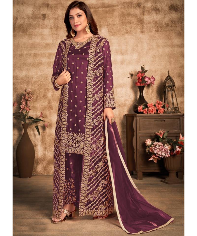 Wine Net Pakistani Salwar Kameez