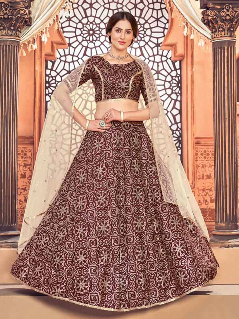 Metallic Foil Printed Taffeta Silk Lehenga