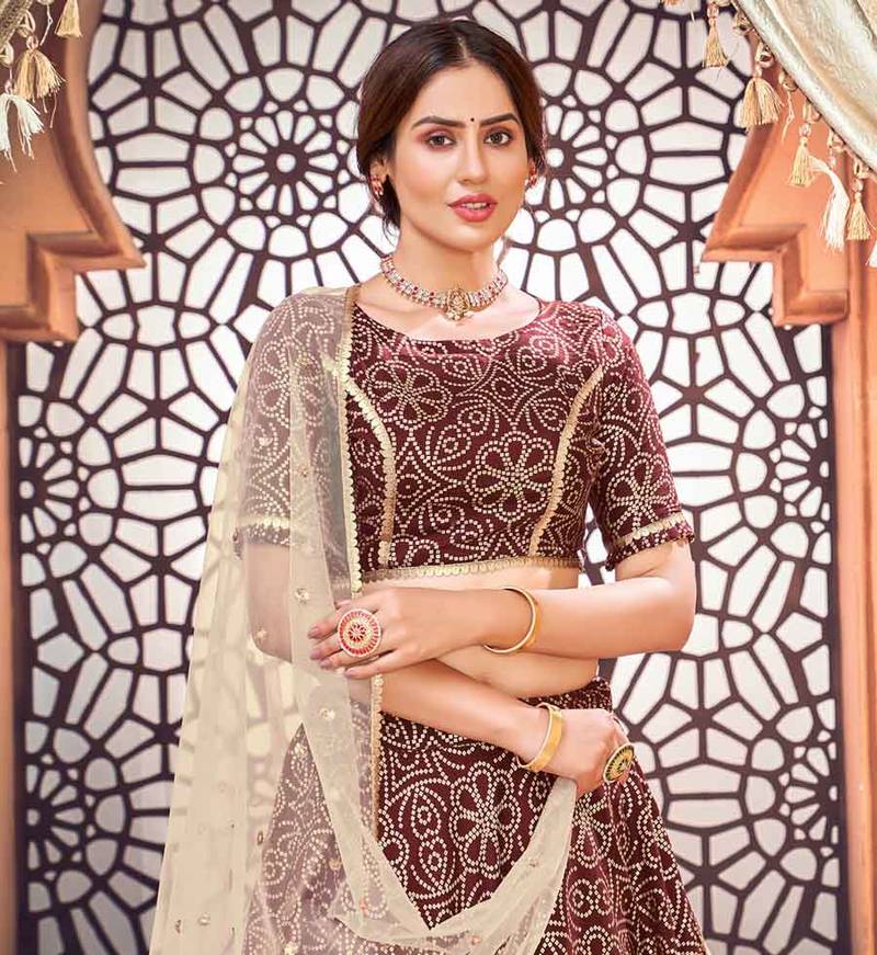 Metallic Foil Printed Taffeta Silk Lehenga