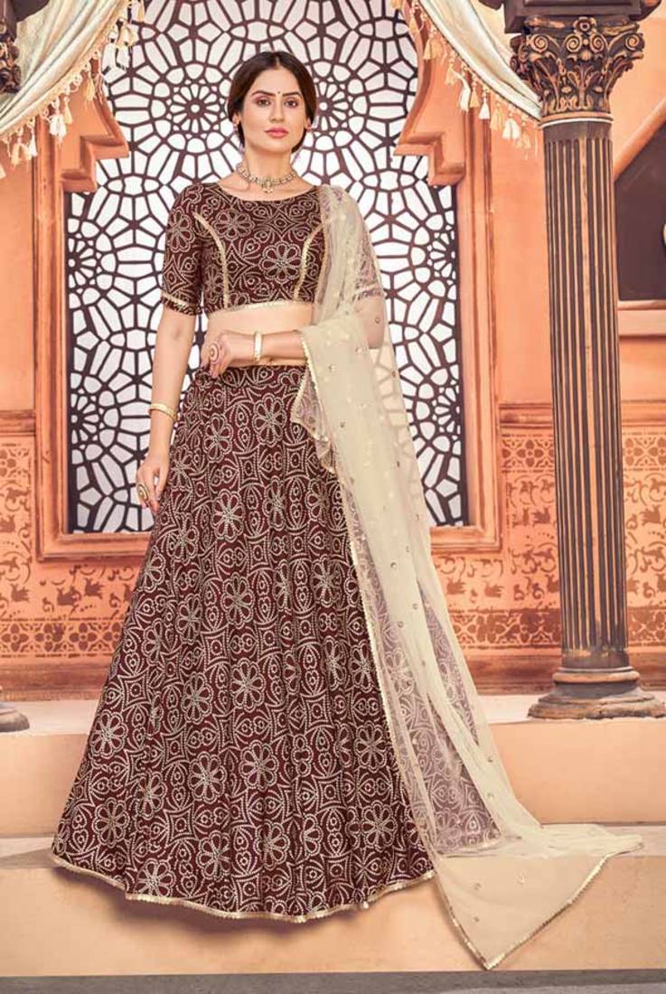 Metallic Foil Printed Taffeta Silk Lehenga