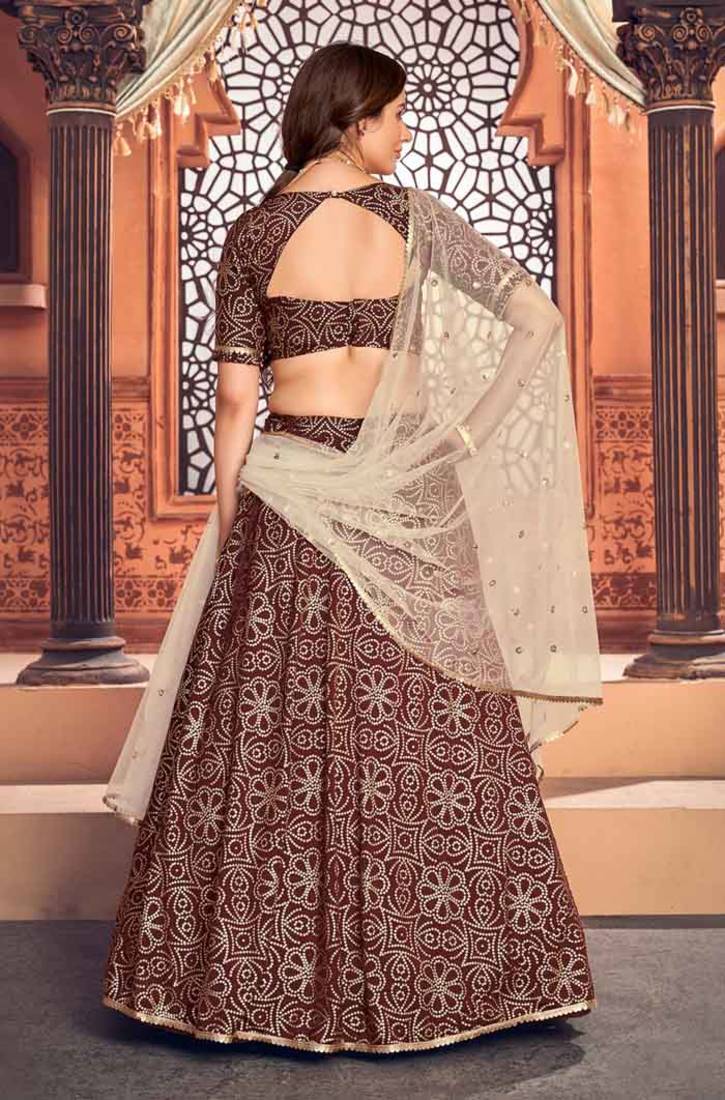 Metallic Foil Printed Taffeta Silk Lehenga