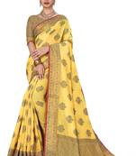 Yellow woven cotton saree with blouse