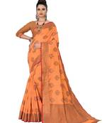 Orange woven cotton saree with blouse