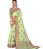 Light green woven cotton saree with blouse