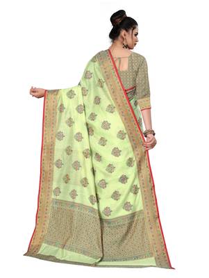 Light green woven cotton saree with blouse 2