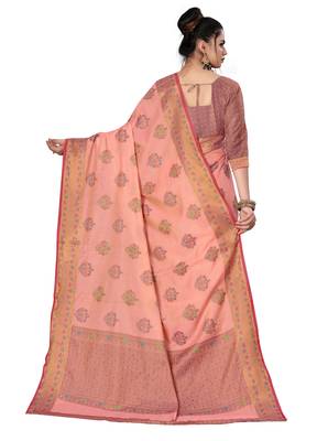 Pink woven cotton saree with blouse 2