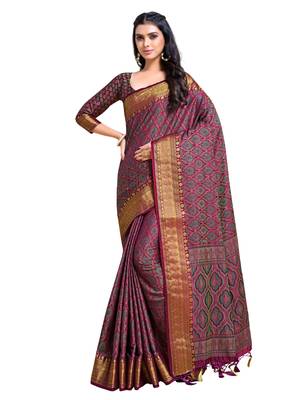 Purple woven art silk saree with blouse 3