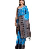Turquoise woven art silk saree with blouse