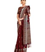 Maroon woven art silk saree with blouse