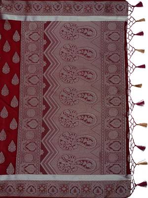 Maroon woven art silk saree with blouse 4