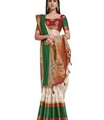 Off white woven art silk saree with blouse