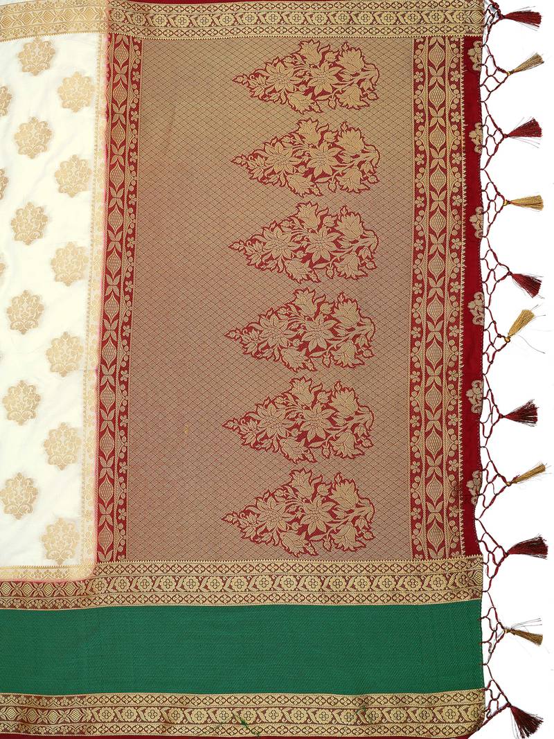 Off white woven art silk saree with blouse