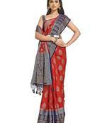 Red woven art silk saree with blouse