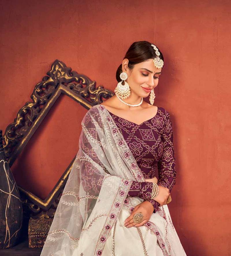 Thread and Sequence Embroidered Art Silk Lehenga