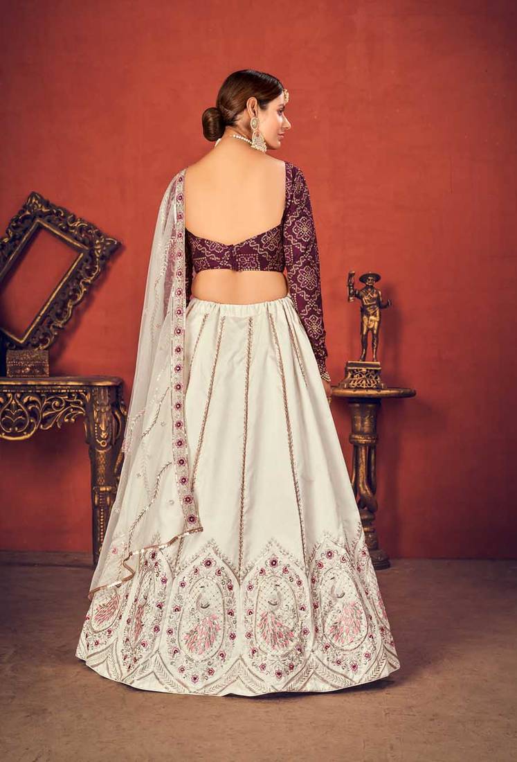 Thread and Sequence Embroidered Art Silk Lehenga