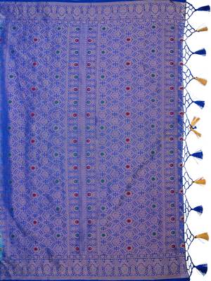 Turquoise woven art silk saree with blouse 4