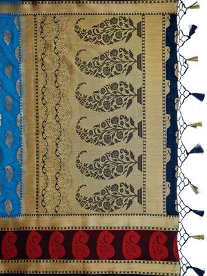 Blue woven art silk saree with blouse 3