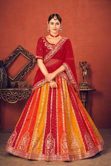 Thread and Sequence Embroidered Art Silk Lehenga