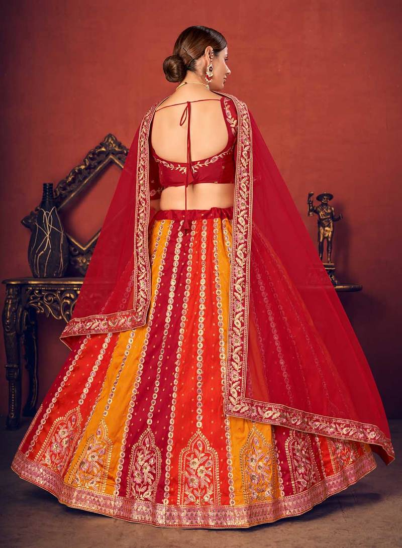 Thread and Sequence Embroidered Art Silk Lehenga