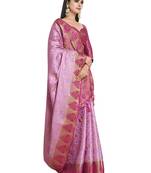 Pink woven art silk saree with blouse