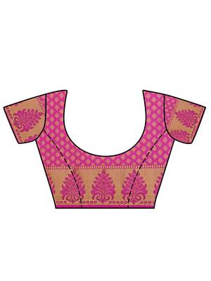 Pink woven art silk saree with blouse 3