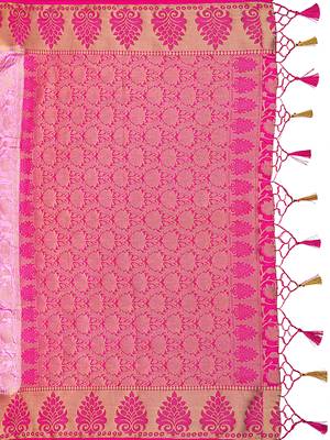 Pink woven art silk saree with blouse 4