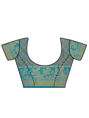 Turquoise woven art silk saree with blouse 3