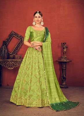 Thread and Sequence Embroidered Art Silk Lehenga 1