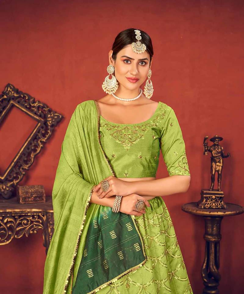 Thread and Sequence Embroidered Art Silk Lehenga