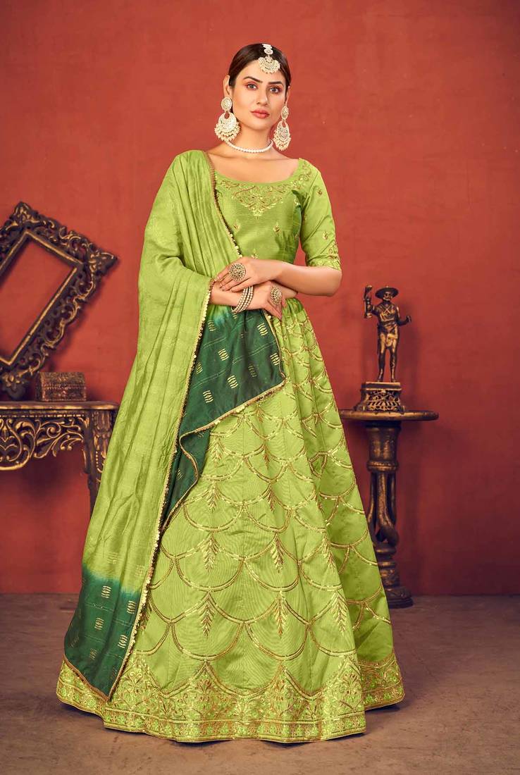 Thread and Sequence Embroidered Art Silk Lehenga