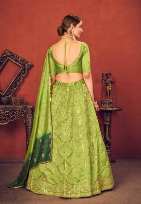 Thread and Sequence Embroidered Art Silk Lehenga 4