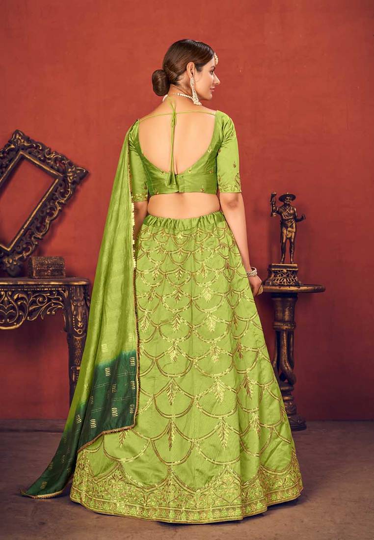 Thread and Sequence Embroidered Art Silk Lehenga