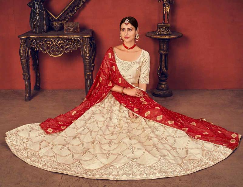 Thread and Sequence Embroidered Art Silk Lehenga