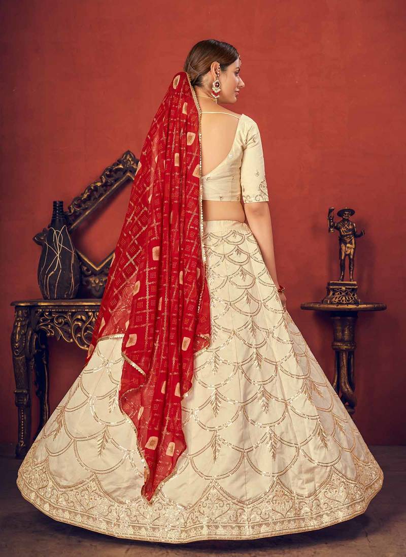 Thread and Sequence Embroidered Art Silk Lehenga