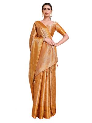 Gold woven art silk saree with blouse 1