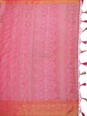 Pink woven art silk saree with blouse 3