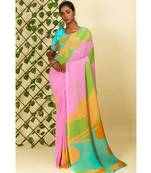 Multicolor printed georgette saree with blouse